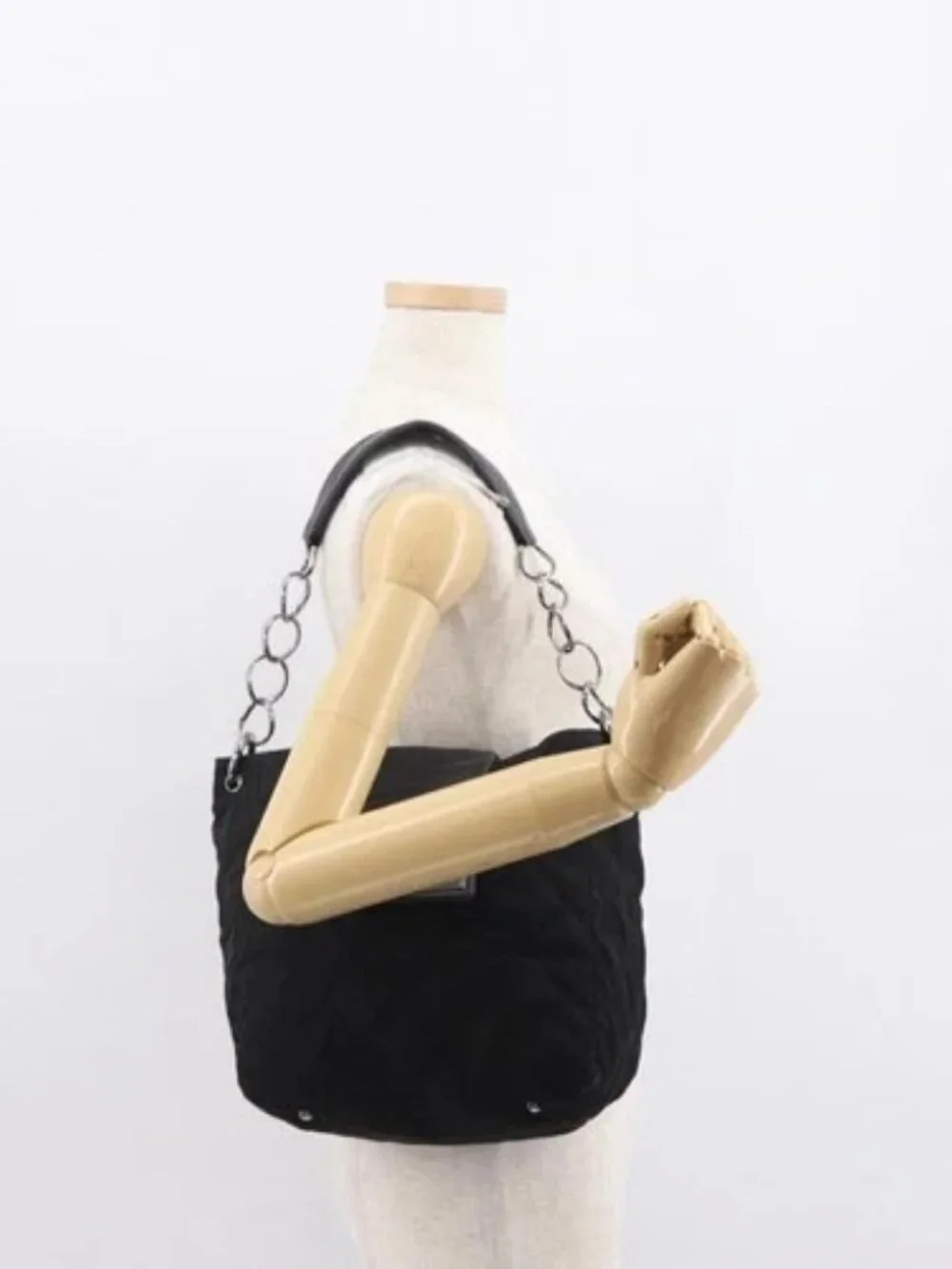 CHANEL Chain 2.55 Shoulder Bag Nylon Black Silver CC Auth 164361